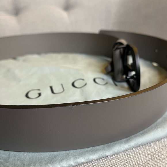 GUCCI BELT Grey Leather with Matte Black Interlocking G - Picture 4 of 7